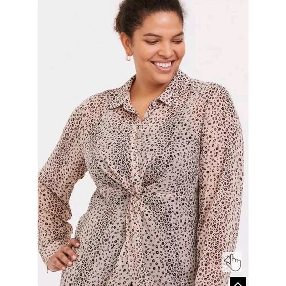 TORRID Taupe & Pink Leopard Chiffon Front Twist Tunic Top Shirt Size 0 Plus Size - Picture 1 of 11
